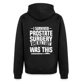 Ich Habe Eine Prostata -operation Überlebt Und - Unisex Premium Bio Zip Hoodie - Schwarz - Hinten - Nico (187cm)