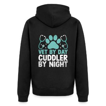 Tierarzt bei Tag Kuschel bei Nacht Vielseitiges Tier - Unisex Premium Bio Zip Hoodie - Schwarz - Hinten - Nico (187cm)