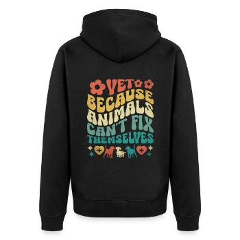 Tierarzt, weil Tiere sich nicht selbst reparieren können - Unisex Premium Bio Zip Hoodie - Schwarz - Hinten - Nico (187cm)