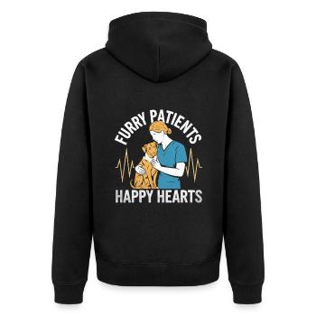 Pelzige Patienten Glückliches Herz Vielseitiges Tier - Unisex Premium Bio Zip Hoodie - Schwarz - Hinten - Nico (187cm)