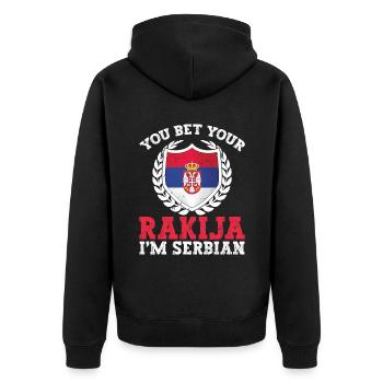 You bet your rakija, I'm Serbian - Unisex Premium Organic Zip Hoodie - black - Back - Nico (187cm)