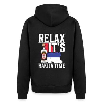 Relax it, it's time for rakija - Unisex Premium Organic Zip Hoodie - black - Back - Nico (187cm)