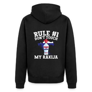 Rule No. 1: Don't touch my rakija - Unisex Premium Organic Zip Hoodie - black - Back - Nico (187cm)