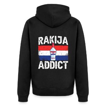 Rakija addict - Unisex Premium Organic Zip Hoodie - black - Back - Nico (187cm)