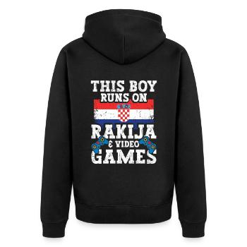 This Boy Runs on Rakija - Unisex Premium Organic Zip Hoodie - black - Back - Nico (187cm)