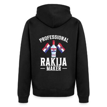 Professioneller Rakija -Hersteller - Unisex Premium Bio Zip Hoodie - Schwarz - Hinten - Nico (187cm)