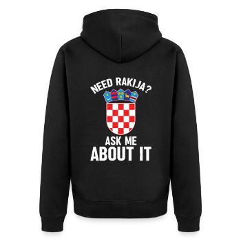 Benötigen Sie Rakija? Fragen Sie Mich Danach - Unisex Premium Bio Zip Hoodie - Schwarz - Hinten - Nico (187cm)