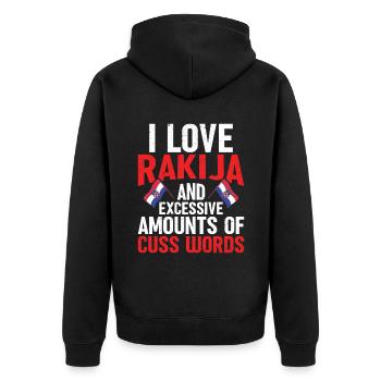 Ich Liebe Rakija Und Übermäßige Mengen An - Unisex Premium Bio Zip Hoodie - Schwarz - Hinten - Nico (187cm)