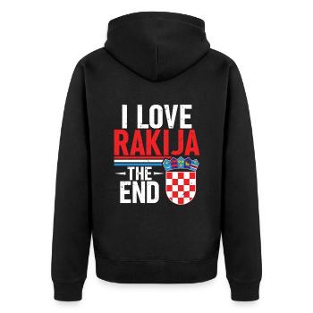 Ich Liebe Rakija Das Ende - Unisex Premium Bio Zip Hoodie - Schwarz - Hinten - Nico (187cm)