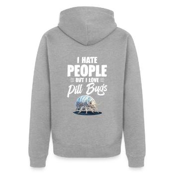 Ich Hasse Menschen, Aber Ich Liebe Pillenkäfer - Unisex Premium Bio Zip Hoodie - Grau meliert - Hinten - Nico (187cm)