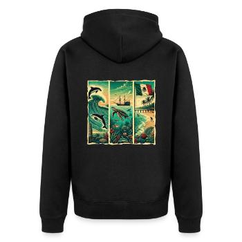 Mexiko Urlaub Souvenir Sommer Cancun - Unisex Premium Bio Zip Hoodie - Schwarz - Hinten - Nico (187cm)