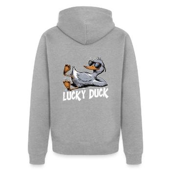 Duck détend, Kaller brother Lucky duck - Veste à capuche bio Premium Unisexe - gris chiné - Dos - Nico (187cm)