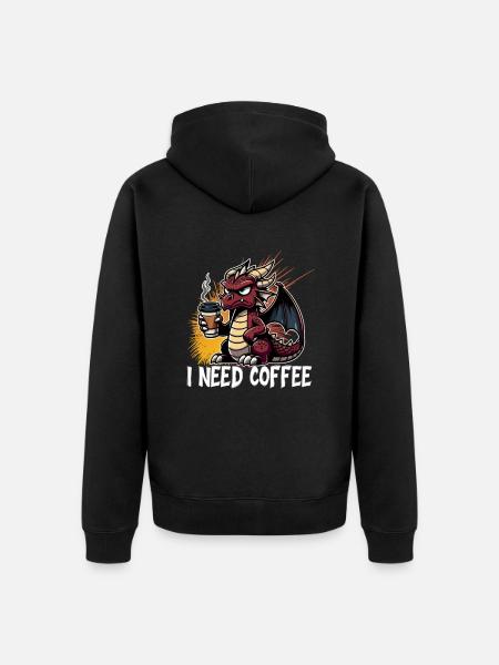 Dino, Ich Brauche Kaffee - Unisex Premium Bio Zip Hoodie - Schwarz
