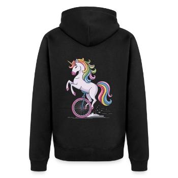 Dieser Typ Liebt Unicycles, Unicorn - Unisex Premium Bio Zip Hoodie - Schwarz - Hinten - Nico (187cm)