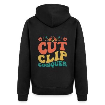 Cut Clip Conquer Couponer Shopper Geld sparen - Unisex Premium Bio Zip Hoodie - Schwarz - Hinten - Nico (187cm)