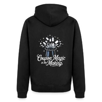Coupon-Magie in der Herstellung Couponer Shopper Speichern - Unisex Premium Bio Zip Hoodie - Schwarz - Hinten - Nico (187cm)