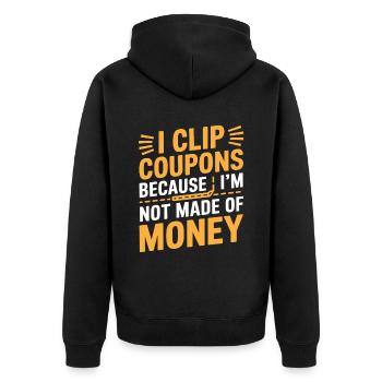 Ich schneide Coupons ab, weil ich nicht aus Geld gemacht bin - Unisex Premium Bio Zip Hoodie - Schwarz - Hinten - Nico (187cm)