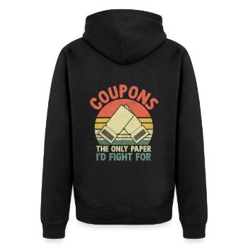 Coupons Das einzige Papier, für das ich kämpfen würde Couponer - Unisex Premium Bio Zip Hoodie - Schwarz - Hinten - Nico (187cm)