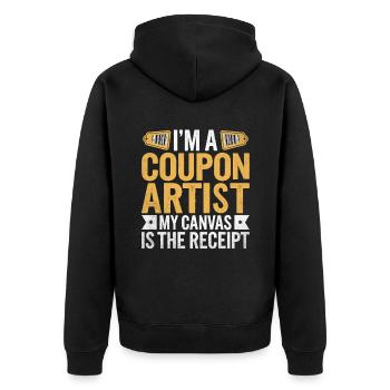 Ich bin ein Gutscheinkünstler Meine Leinwand ist die Quittung - Unisex Premium Bio Zip Hoodie - Schwarz - Hinten - Nico (187cm)