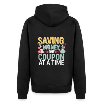 Geld sparen Ein Gutschein nach dem anderen Couponer Shopper - Unisex Premium Bio Zip Hoodie - Schwarz - Hinten - Nico (187cm)
