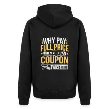 Warum den vollen Preis zahlen, wenn Sie zweimal einen Gutschein erhalten können? - Unisex Premium Bio Zip Hoodie - Schwarz - Hinten - Nico (187cm)