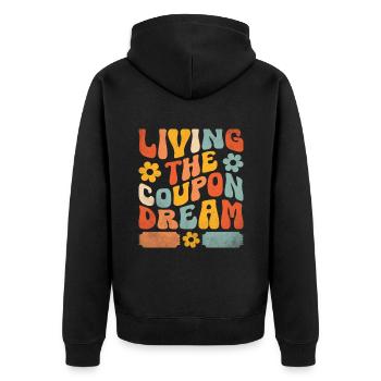 Living The Coupon Dream Couponer Shopper Sparen - Unisex Premium Bio Zip Hoodie - Schwarz - Hinten - Nico (187cm)