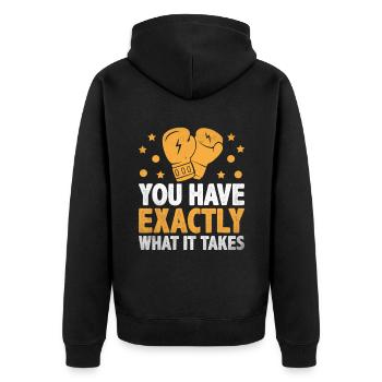 Du hast genau das Zeug zum Boxsport - Unisex Premium Bio Zip Hoodie - Schwarz - Hinten - Nico (187cm)