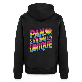 Pan sional einzigartige LGBTQIA Pride Pansexualität - Unisex Premium Bio Zip Hoodie - Schwarz - Hinten - Nico (187cm)