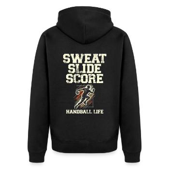 Sweat Slide Score Handball Life Handball Sports - Veste à capuche bio Premium Unisexe - noir - Dos - Nico (187cm)