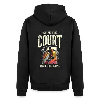 Ergreifen Sie das Spielfeld Besitzen Sie das Spiel Handball Sport - Unisex Premium Bio Zip Hoodie - Schwarz - Hinten - Nico (187cm)