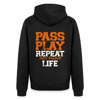 Pass Play Repeat That's Handball Life Sports - Unisex Premium Organic Zip Hoodie - black - Back - Nico (187cm)