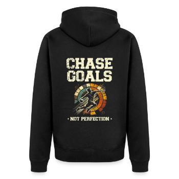 Jagd nach Toren statt Perfektion Handball Sportler - Unisex Premium Bio Zip Hoodie - Schwarz - Hinten - Nico (187cm)