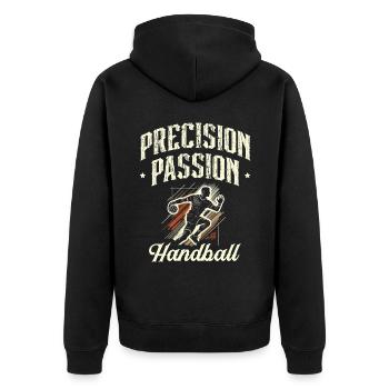 Precision Passion Handball Sports Athlete - Unisex Premium Organic Zip Hoodie - black - Back - Nico (187cm)