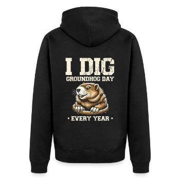Ich grabe jedes Jahr den Murmeltiertag süßes Tier - Unisex Premium Bio Zip Hoodie - Schwarz - Hinten - Nico (187cm)