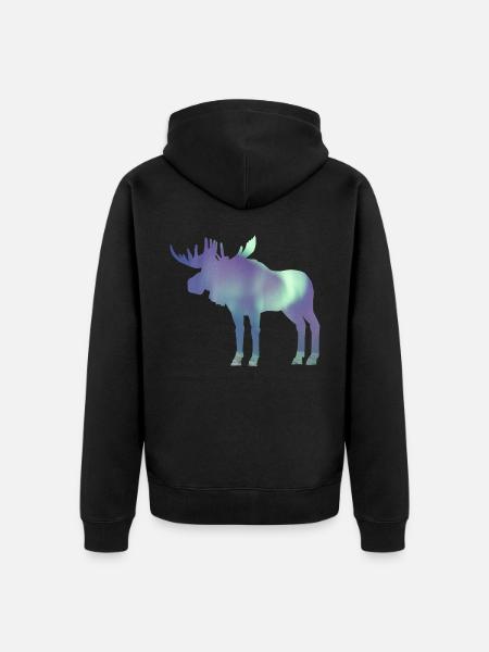 Elch Polarlicht - Unisex Premium Bio Zip Hoodie - Schwarz