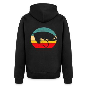Vintage Fliegenfischen Sonnenuntergang - Unisex Premium Bio Zip Hoodie - Schwarz - Hinten - Nico (187cm)