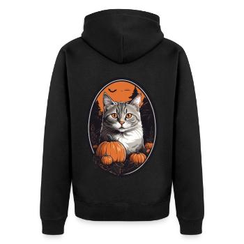 Halloween Katze - Unisex Premium Bio Zip Hoodie - Schwarz - Hinten - Nico (187cm)
