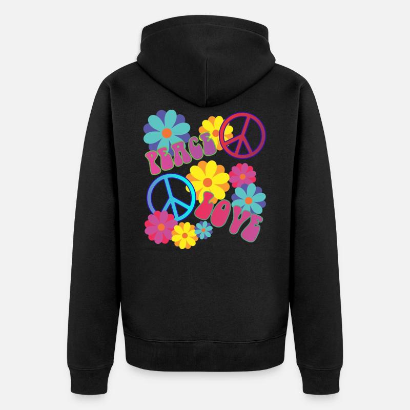 aimer la paix puissance hippie de fleurs - Veste à capuche bio Premium Unisexe - noir
