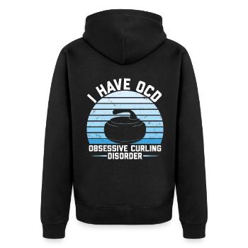 Curling - Unisex Premium Organic Zip Hoodie - black - Back - Nico (187cm)