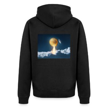Bitcoin fliegt zum Mond - Unisex Premium Bio Zip Hoodie - Schwarz - Hinten - Nico (187cm)
