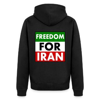 Freedom for iran - Unisex Premium Bio Zip Hoodie - Schwarz - Hinten - Nico (187cm)