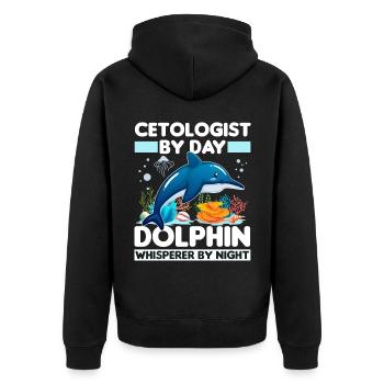Meeresbiologie Delfin | Meeresbiologe Geschenkidee - Unisex Premium Bio Zip Hoodie - Schwarz - Hinten - Nico (187cm)