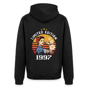 Retro Geburtsjahr 1997 Vintage Geburtstag 1997 - Unisex Premium Bio Zip Hoodie - Schwarz - Hinten - Nico (187cm)