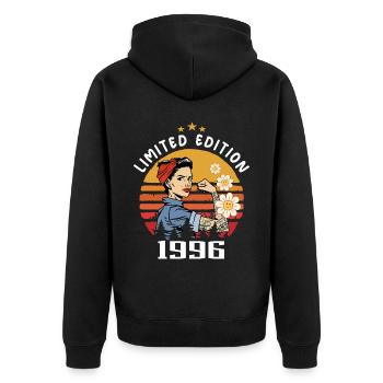 Retro Geburtsjahr 1996 Vintage Geburtstag 1996 - Unisex Premium Bio Zip Hoodie - Schwarz - Hinten - Nico (187cm)
