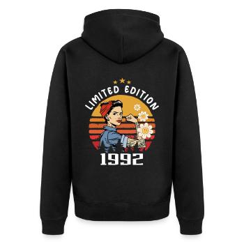 Retro Birth Year 1992 Vintage Birthday 1992 - Unisex Premium Organic Zip Hoodie - black - Back - Nico (187cm)
