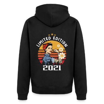 Retro Geburtsjahr 2021 Vintage Geburtstag 2021 - Unisex Premium Bio Zip Hoodie - Schwarz - Hinten - Nico (187cm)