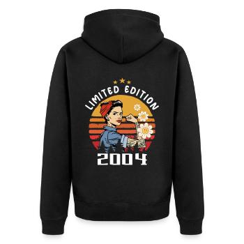 Retro Birth Year 2004 Vintage Birthday 2004 - Unisex Premium Organic Zip Hoodie - black - Back - Nico (187cm)