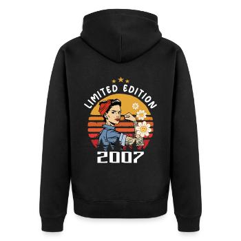 Retro Birth Year 2007 Vintage Birthday 2007 - Unisex Premium Organic Zip Hoodie - black - Back - Nico (187cm)