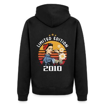 Retro Birth Year 2010 Vintage Birthday 2010 - Unisex Premium Organic Zip Hoodie - black - Back - Nico (187cm)