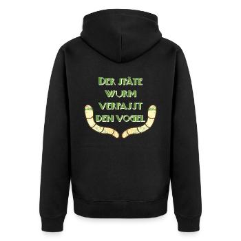 The Late Worm Misses the Bird E 1 - Unisex Premium Organic Zip Hoodie - black - Back - Nico (187cm)